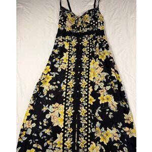 NWT Fat Face Phoebe Citrus Floral Midi Dress‎ Black Yellow Button Front Strappy
